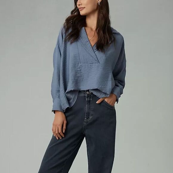 Anthropologie Tops - Women Anthropologie The Dylon Long-Sleeve Wide-Placket Top Denim Blue Medium